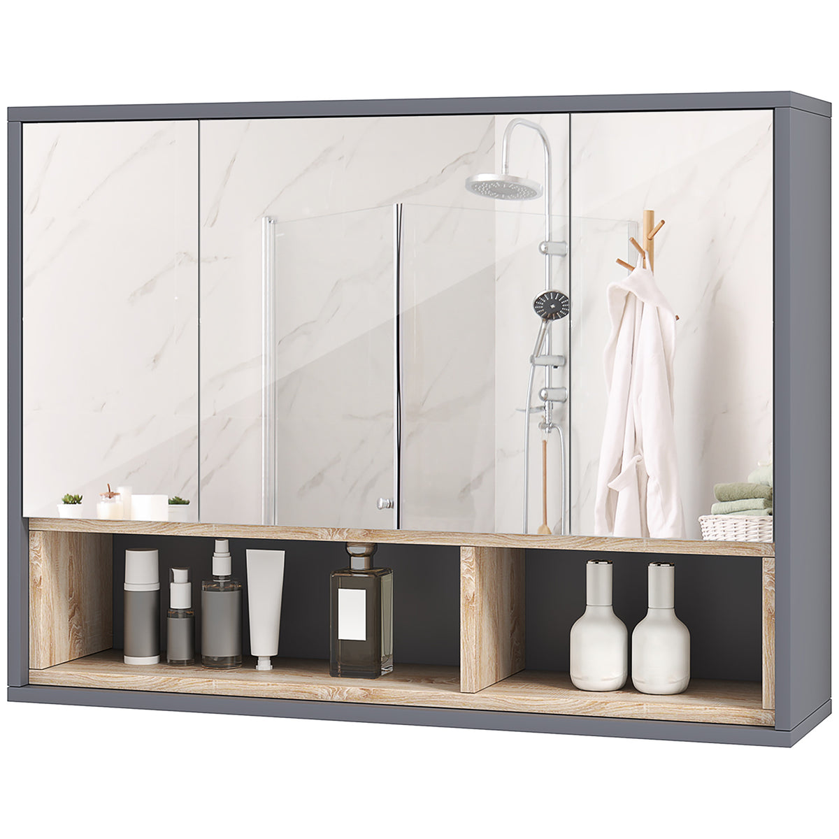Armoire de toilette murale avec miroir et étagères