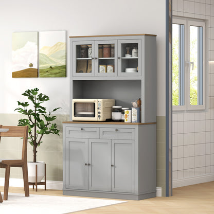 Armoire-buffet cuisine avec espace micro-ondes et portes vitrées