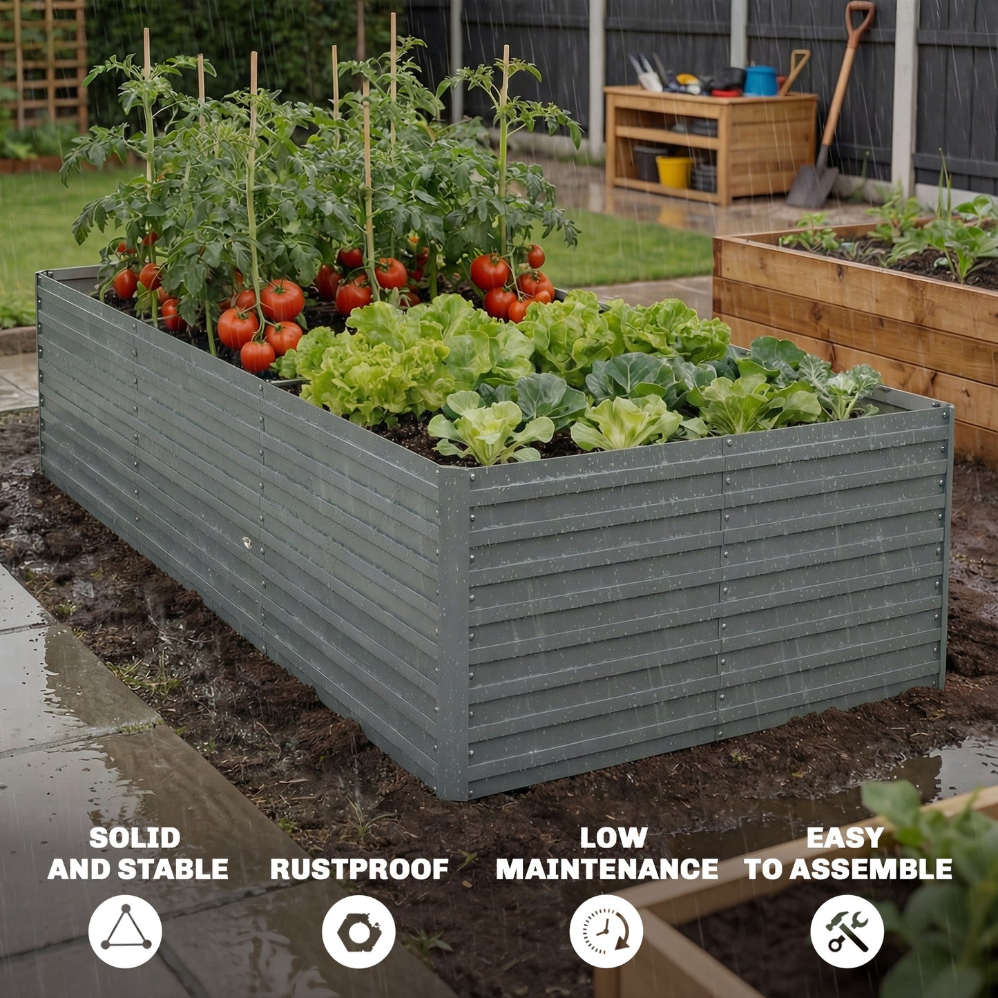 Outsunny 240x120x60cm Raised Garden Bed - Black Galvanized Planter