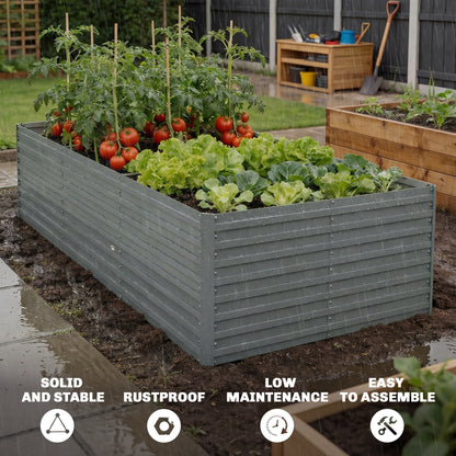Outsunny 240x120x60cm Raised Garden Bed - Black Galvanized Planter