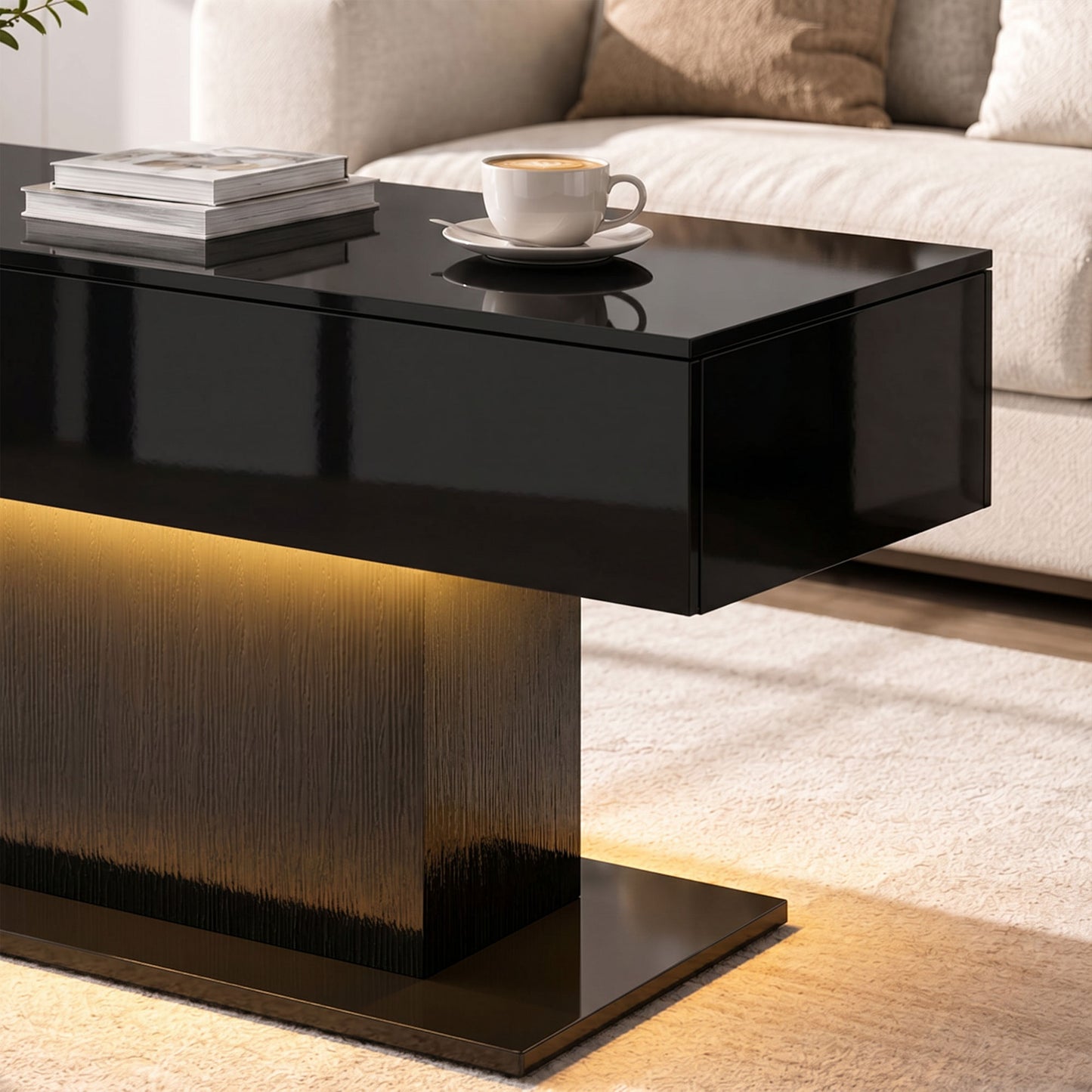 Table de salon DEL RGB avec 2 tiroirs haute brillance