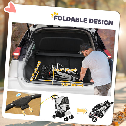 Poussette pour animaux pliable avec freins — grise