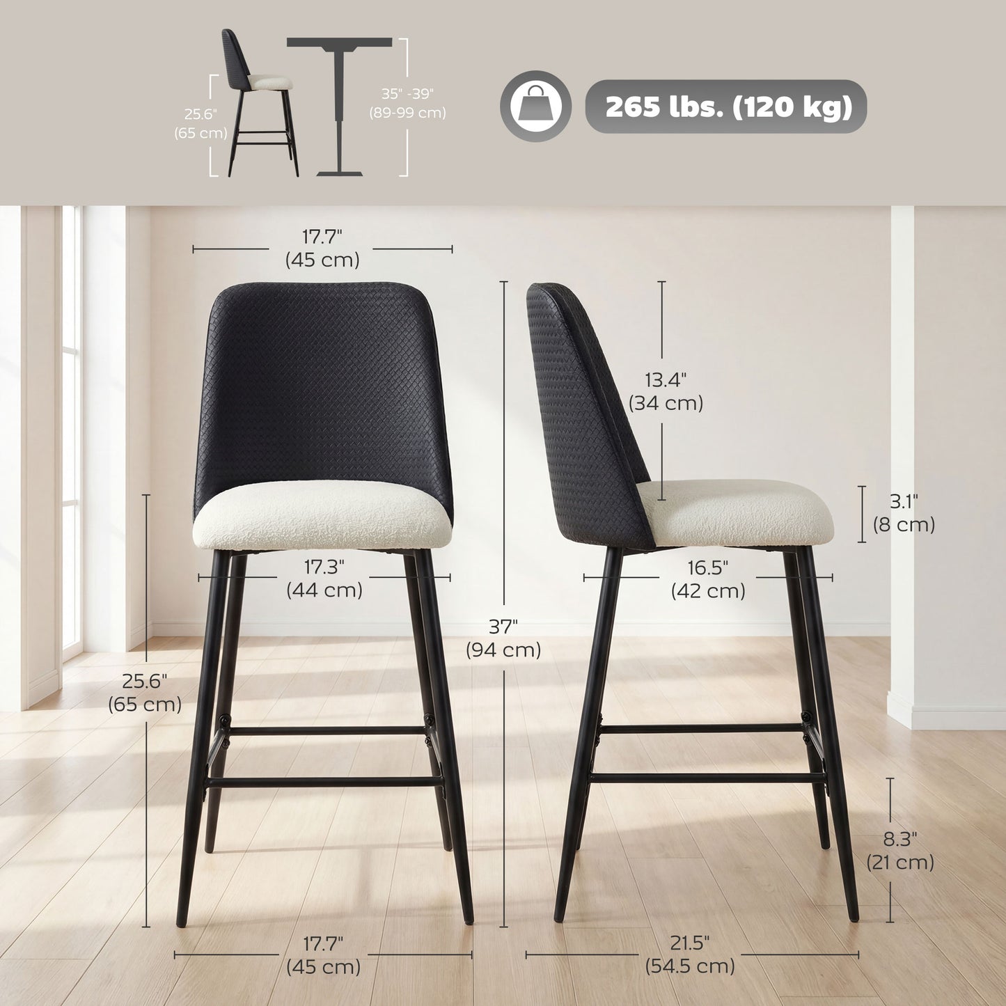 Tabourets de bar ensemble de 2 hauteur comptoir 66 cm