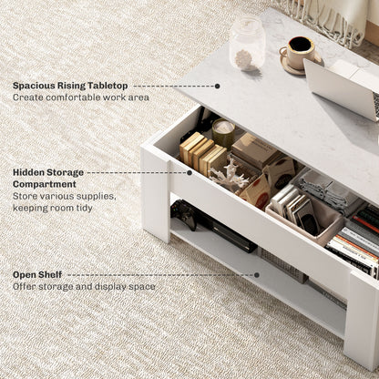 Table basse relevable avec rangement caché et tablette
