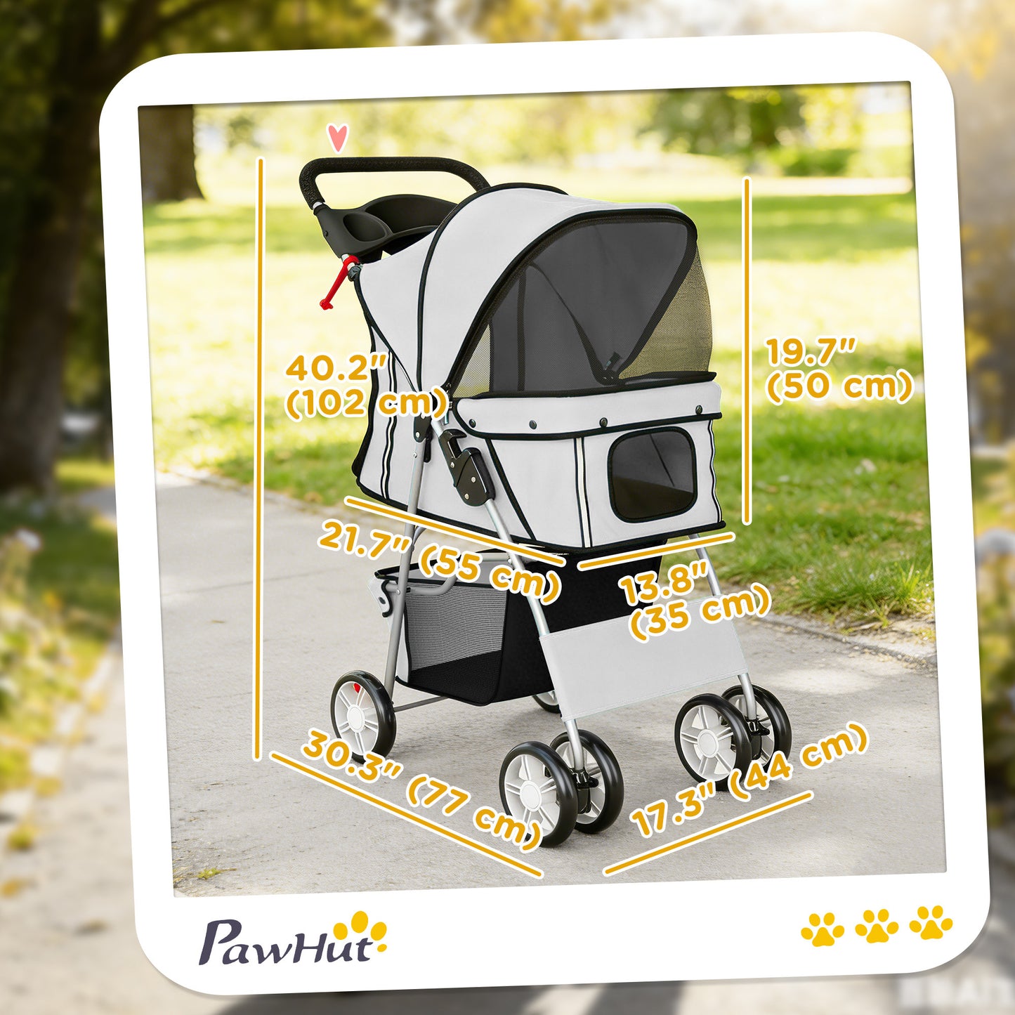 Poussette pour animaux pliable avec roues et freins
