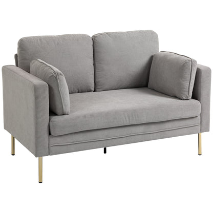 Petit sofa deux places en velours côtelé — pieds dorés