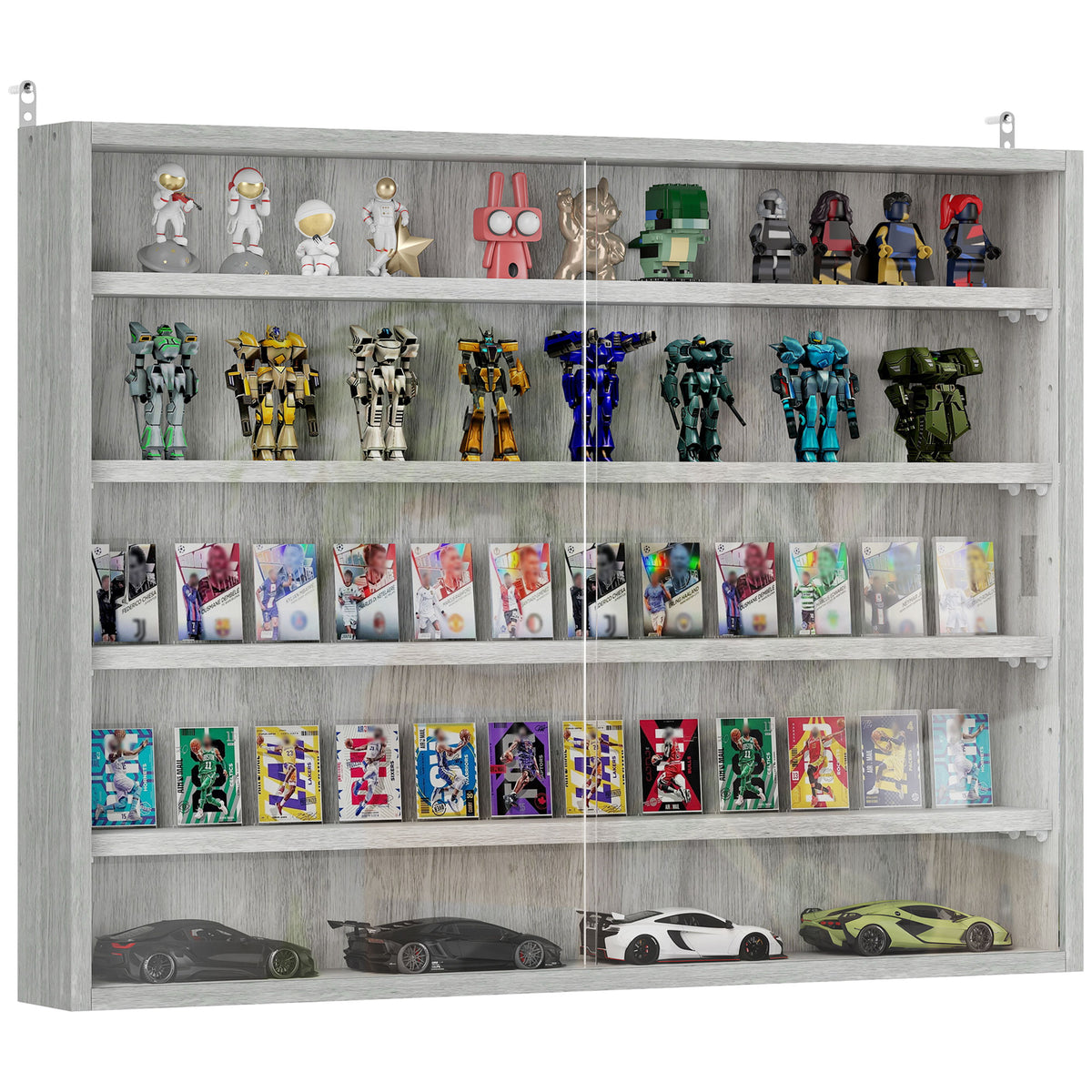 Vitrine murale 5 tablettes avec 2 portes en verre
