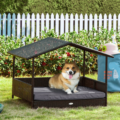 Niche surélevée en rotin avec auvent pour chiens