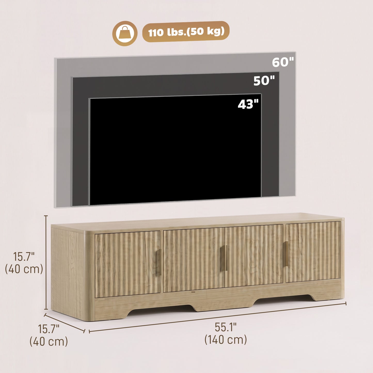 Meuble télé avec portes cannelées pour téléviseurs jusqu'à 60 po