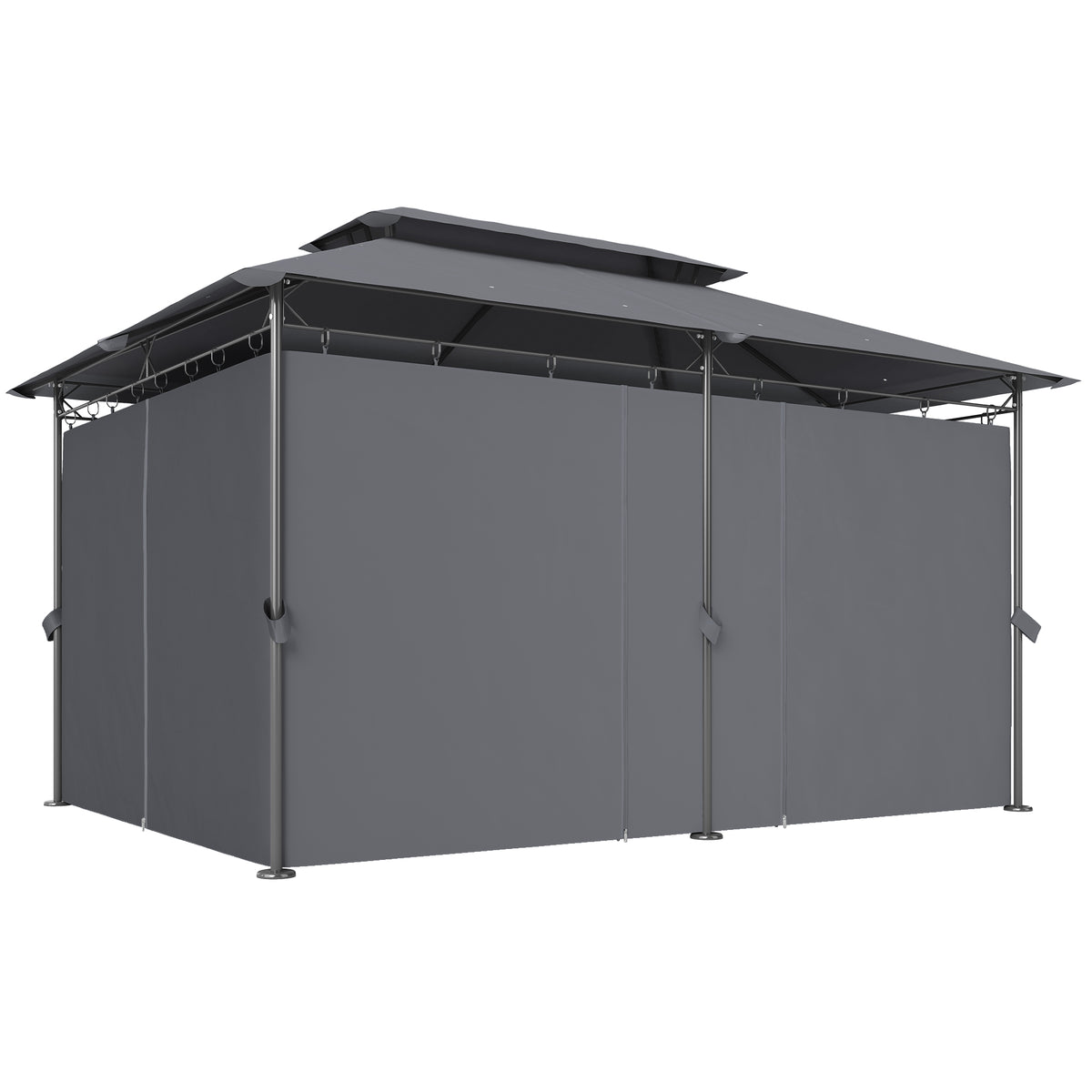 Gazebo de patio double toit avec rideaux 3 x 4 m