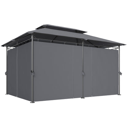 Gazebo de patio double toit avec rideaux 3 x 4 m