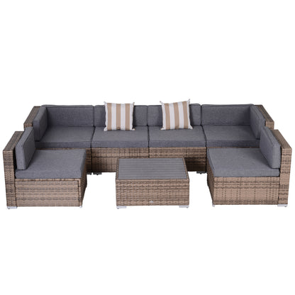 Outsunny 7-Piece Patio Set - Grey Rattan Sectional Sofa