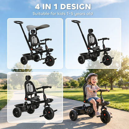 Tricycle évolutif 5-en-1 avec poignée parentale