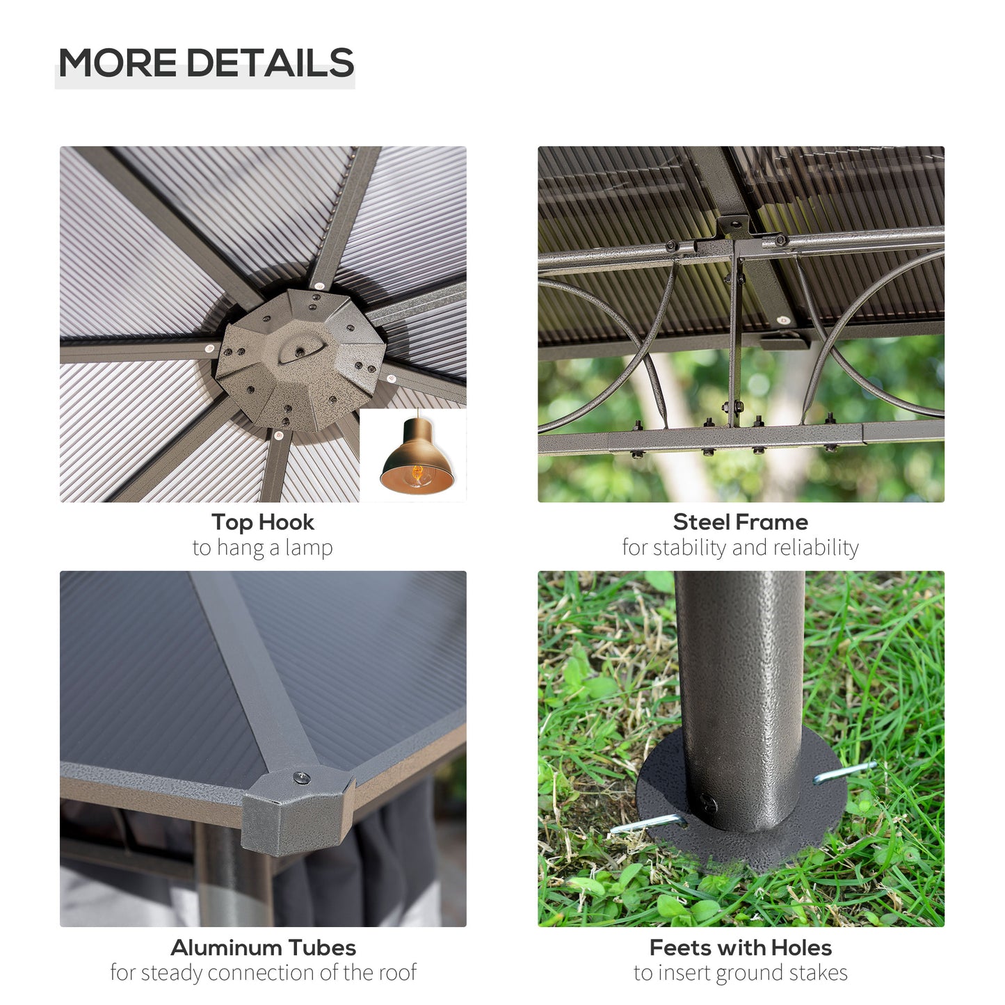 Gazebo patio toit polycarbonate cadre aluminium