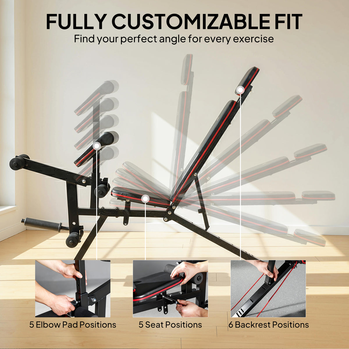 Banc de musculation réglable avec roulettes