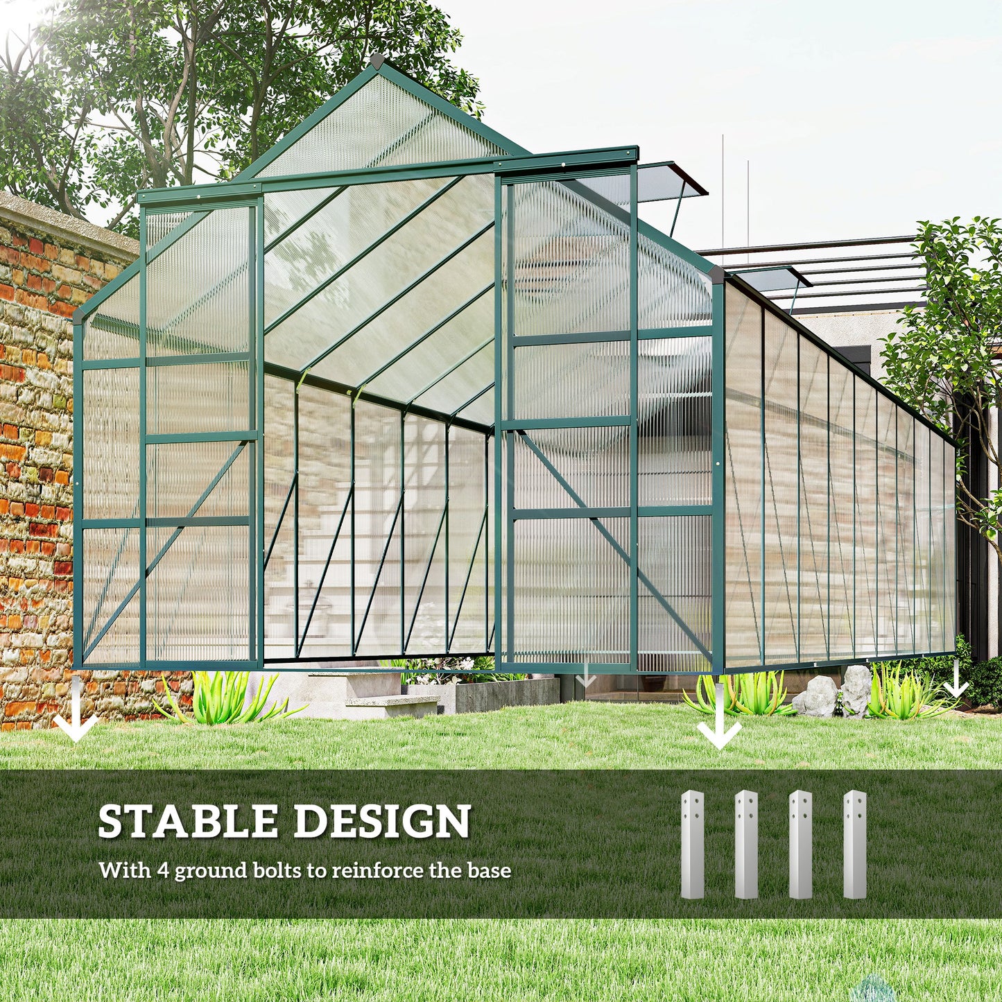Serre de jardin aluminium polycarbonate avec gouttière 16' x 8'