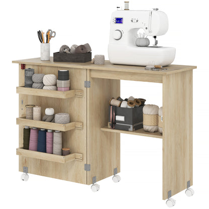 Meuble à coudre pliant avec rangement et roulettes