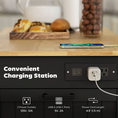 Îlot de cuisine roulant avec station de recharge et abattant