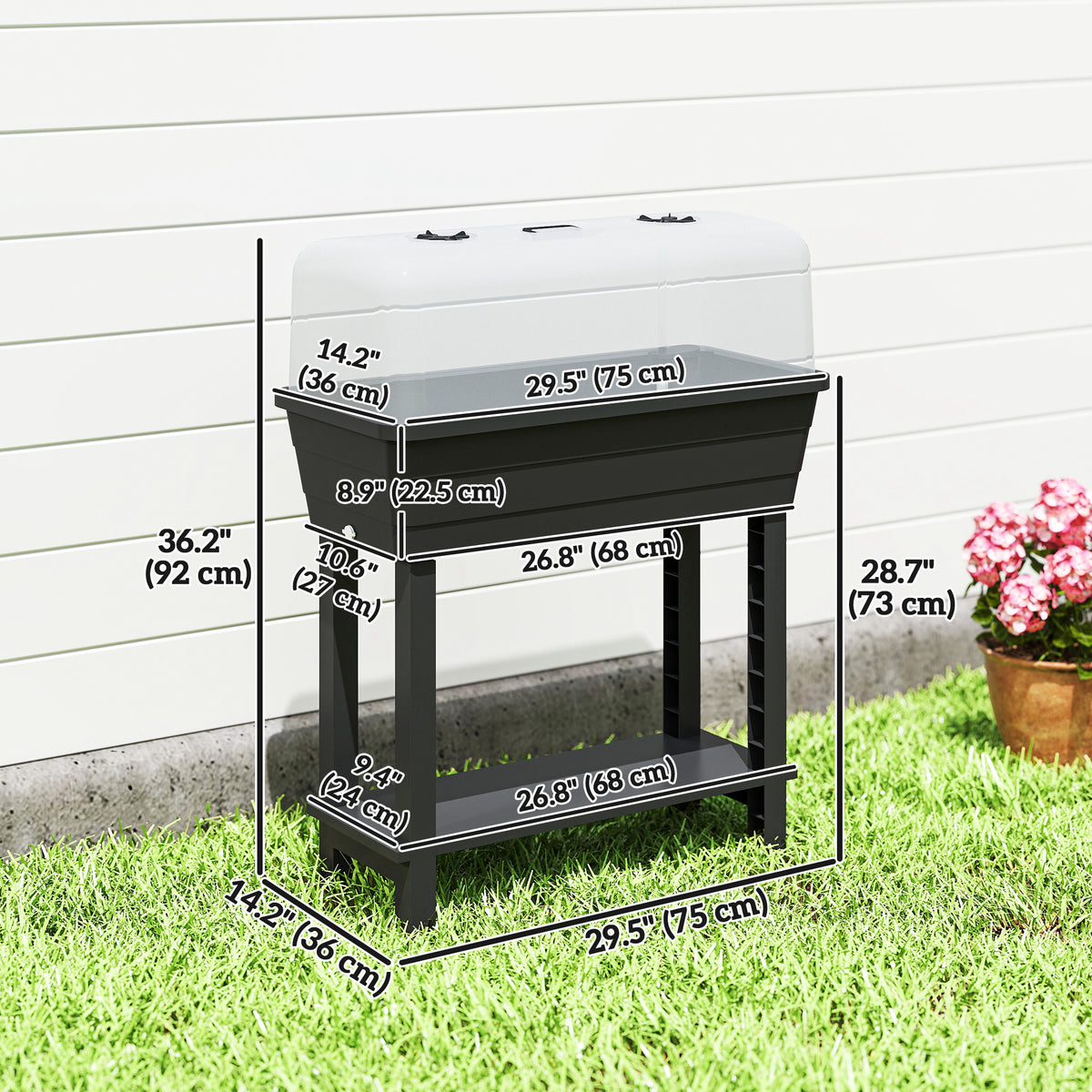Jardinière surélevée 41L avec couvercle ventilé transparent