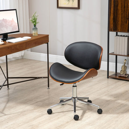 Chaise de bureau pivotante simili-cuir et bois courbé