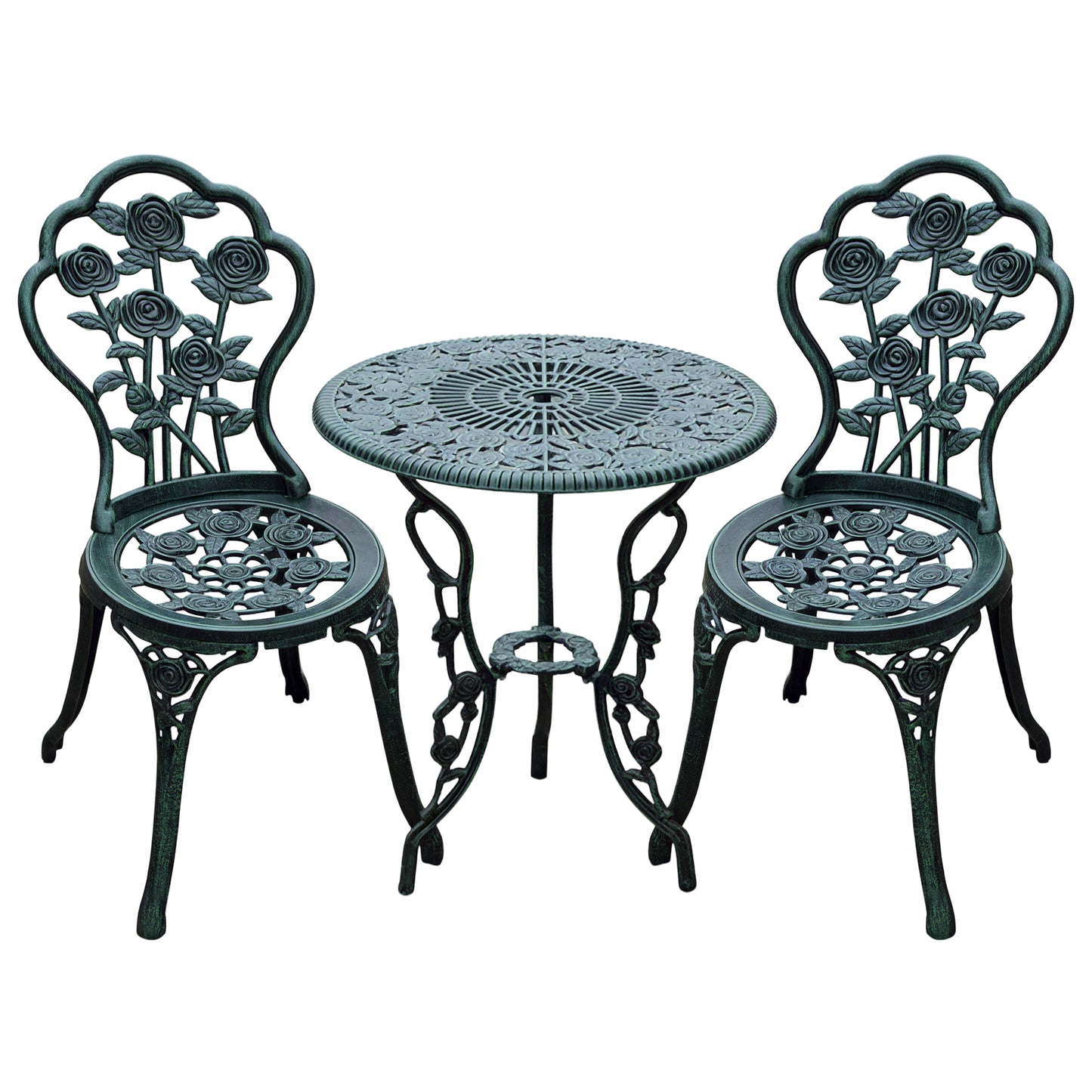 Ensemble bistro 3 pièces motifs floraux — vert antique