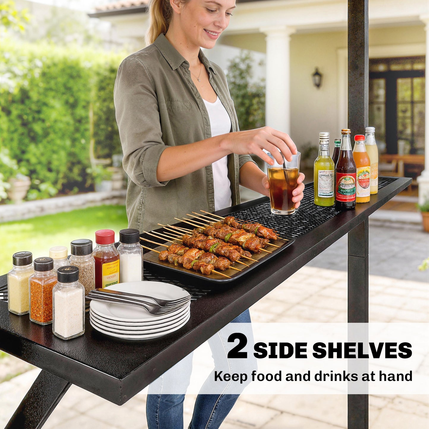 Gazebo BBQ toit rigide 366 x 183 cm avec tablettes