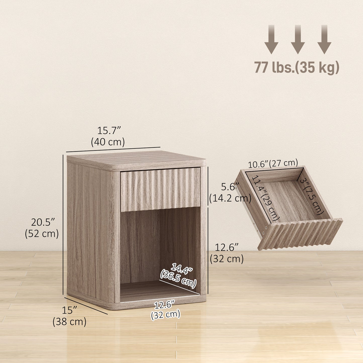 Tables de chevet modernes avec tiroir cannelé — ensemble de 2