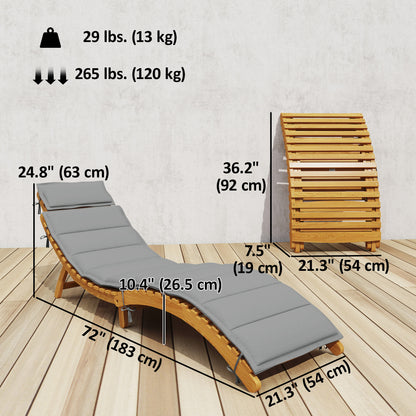 Chaise longue pliante en bois d'acacia avec coussin