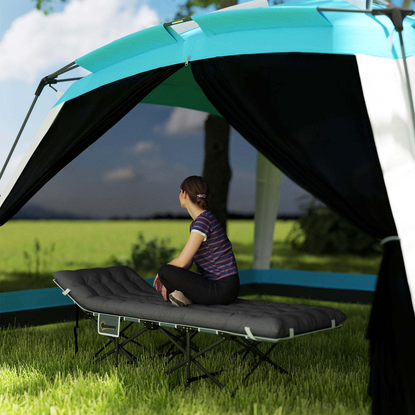 Lit de camp pliant avec coussin et sac de transport