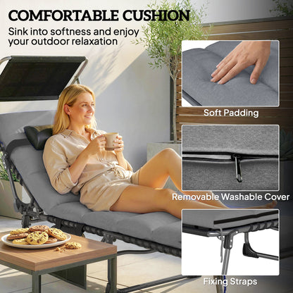 Chaise longue pliante avec auvent 5 positions — ensemble de 2