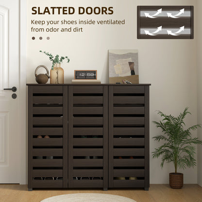Armoire à chaussures étroite 5 niveaux portes à lattes