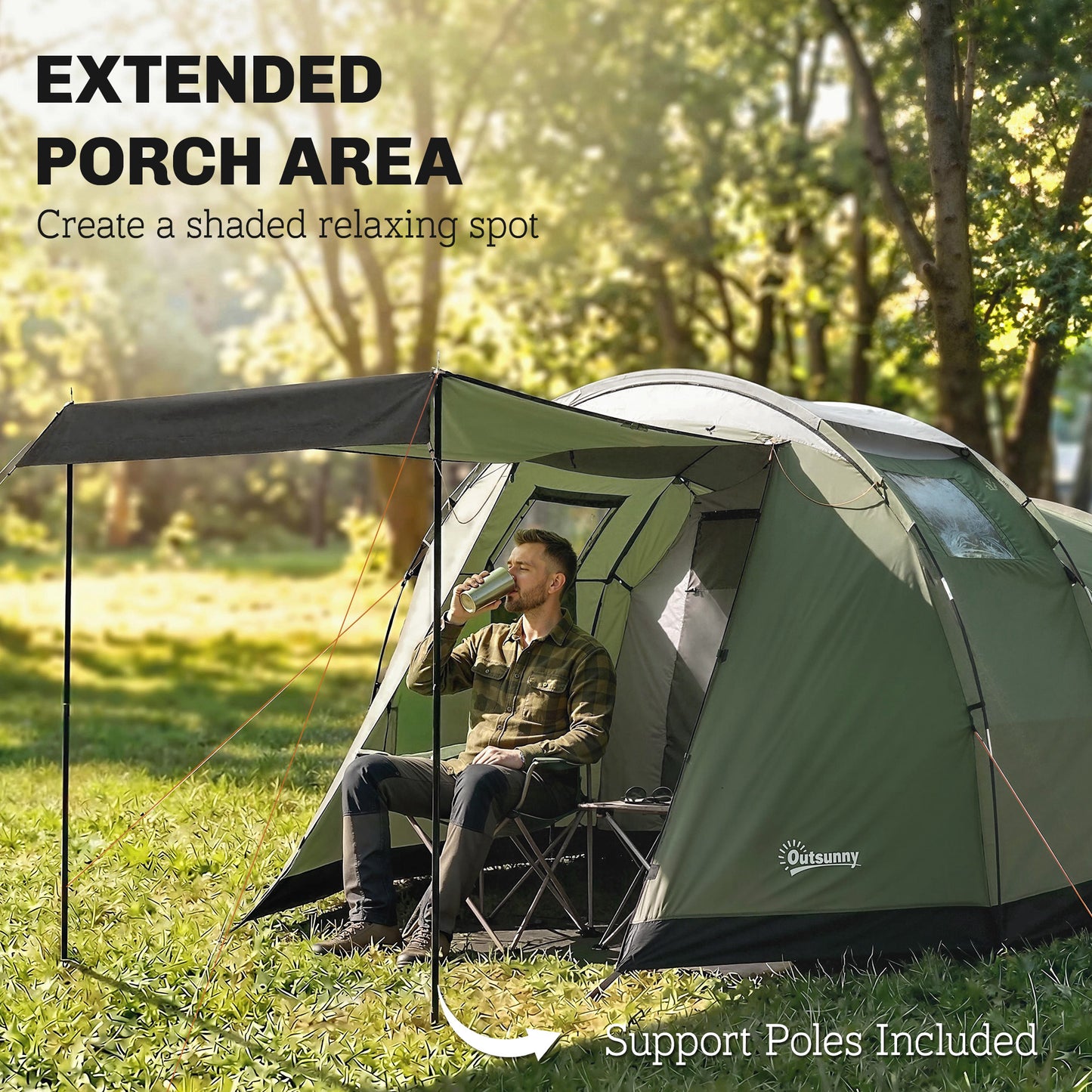 Tente tunnel deux pièces 3-4 personnes imperméable