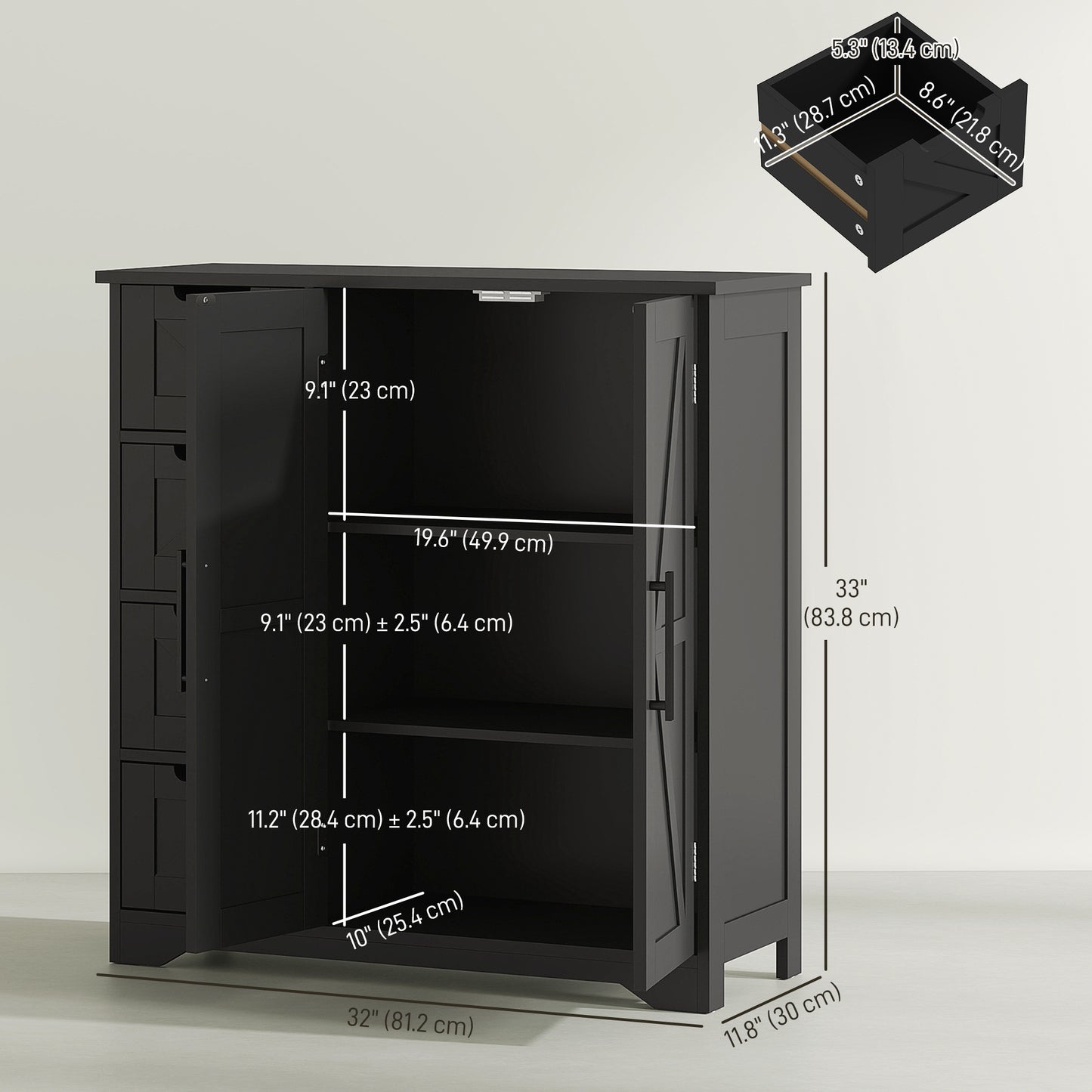 Armoire de salle de bain style fermette avec tiroirs