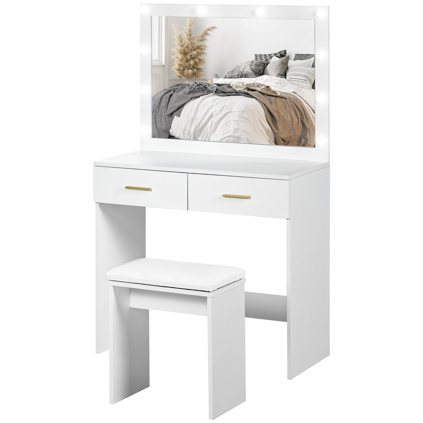 Coiffeuse avec miroir LED et tabouret