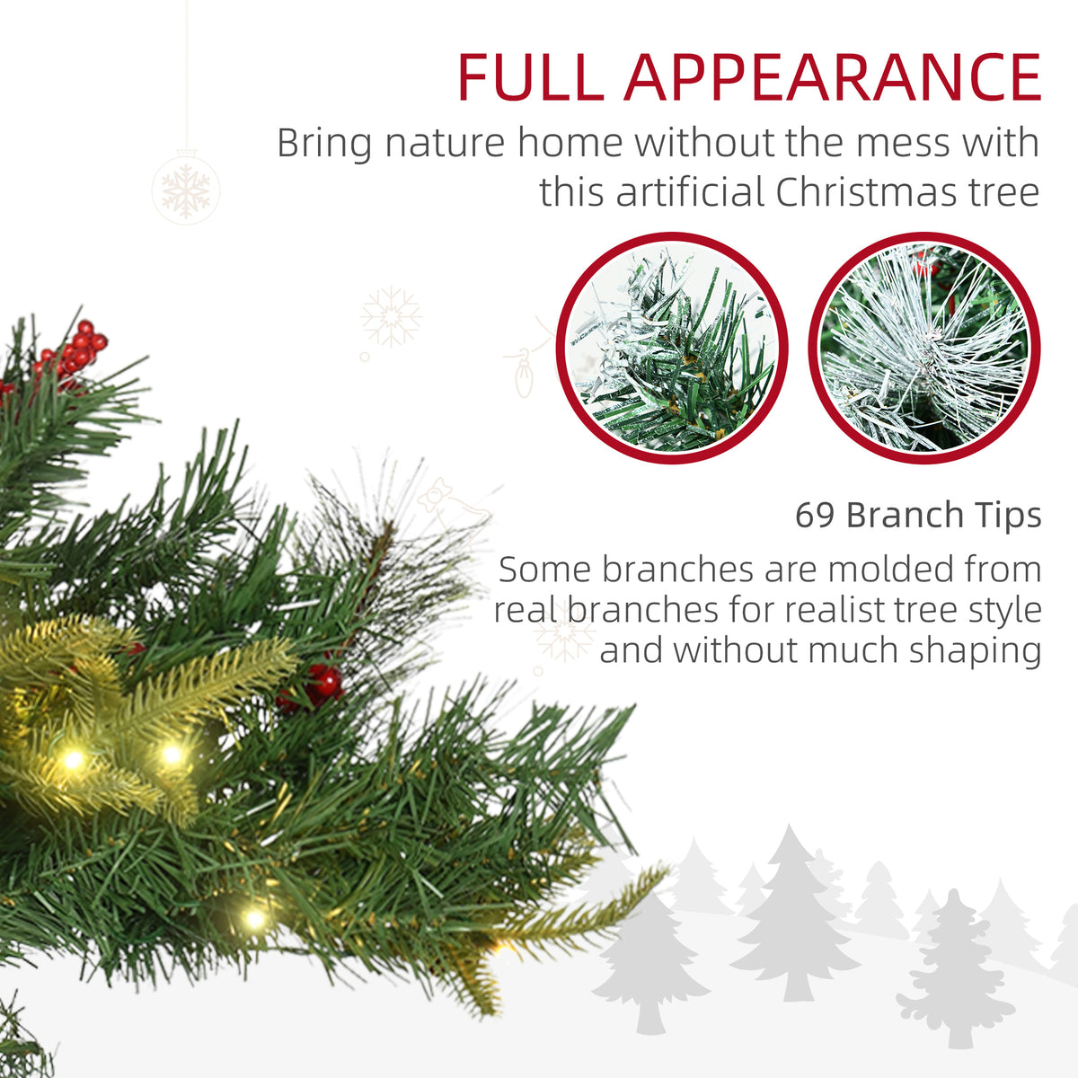 Sapins de Noël artificiels prééclairés 46 cm avec baies — Lot de 2