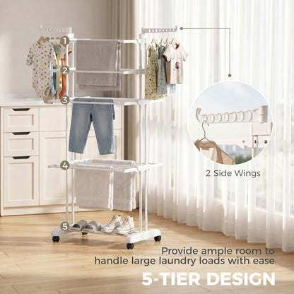 Séchoir à linge pliant à 5 paliers sur roulettes
