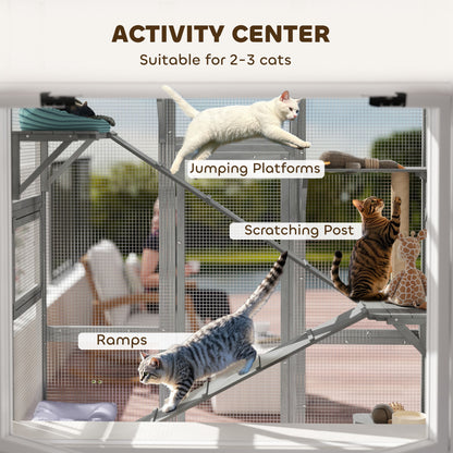 Enclos extérieur pour chat avec 6 plateformes de saut