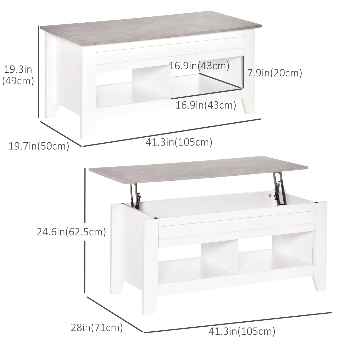 Table à café avec plateau relevable et rangement caché