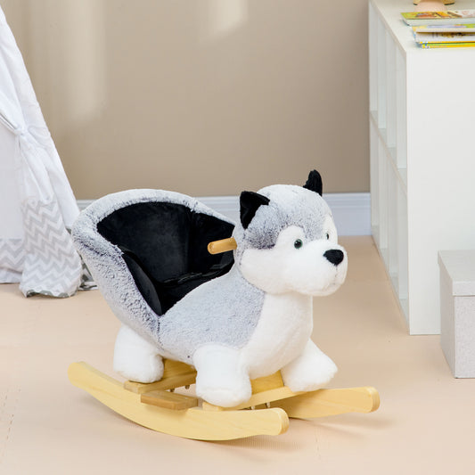 Cheval à bascule en peluche husky avec sons