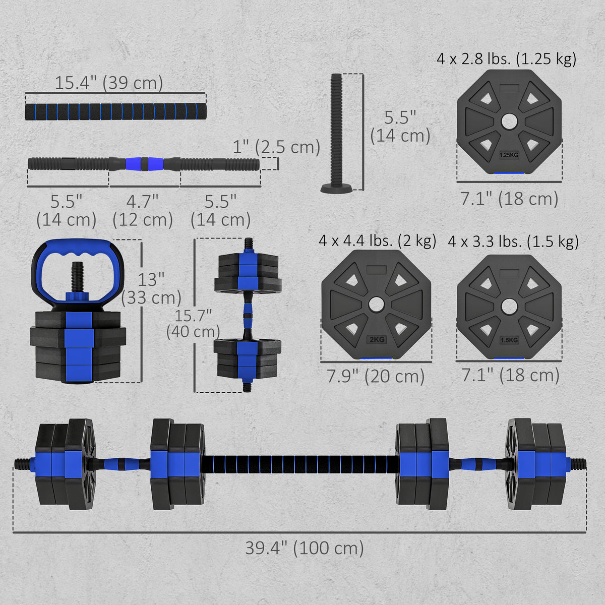 Haltères ajustables 6-en-1 20 kg