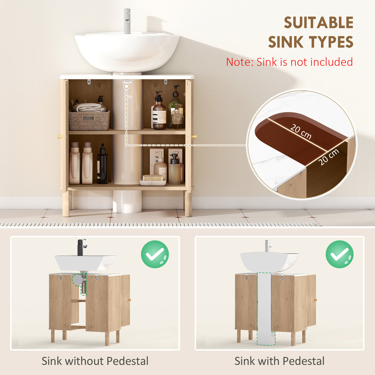 Meuble-lavabo sur pied avec portes rainurées