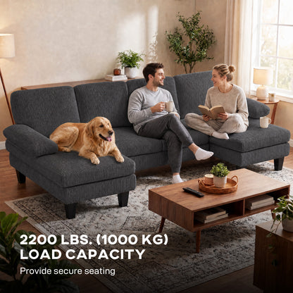 Sofa sectionnel en U avec double chaise en velours côtelé