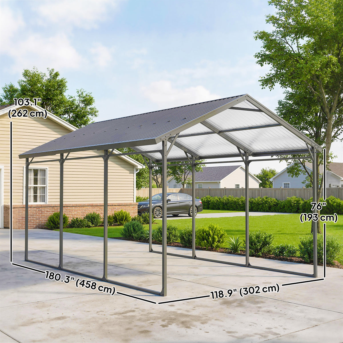 Carport métallique 3 x 4.5 m armature renforcée