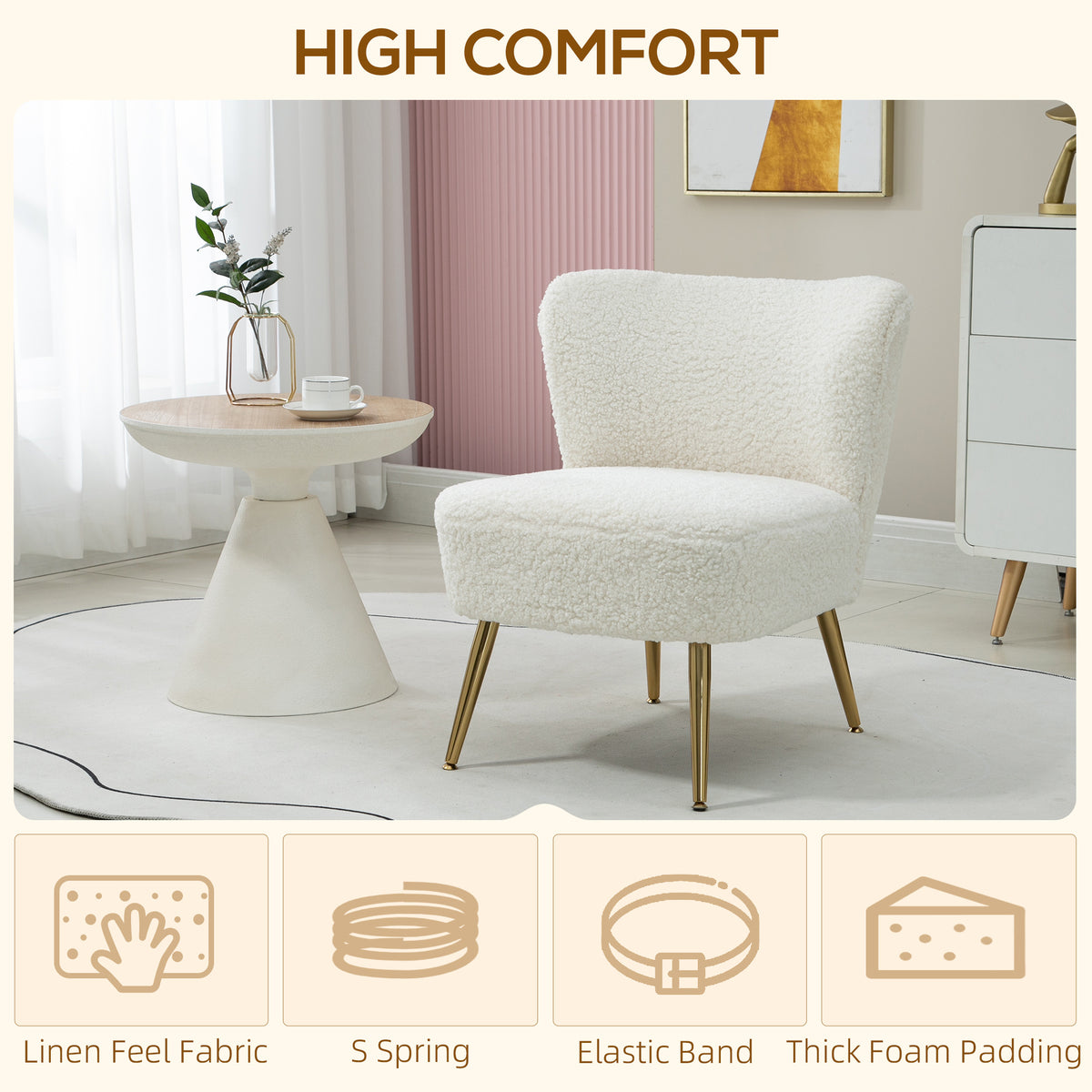 Fauteuil d'appoint avec coussinage moelleux et pieds dorés