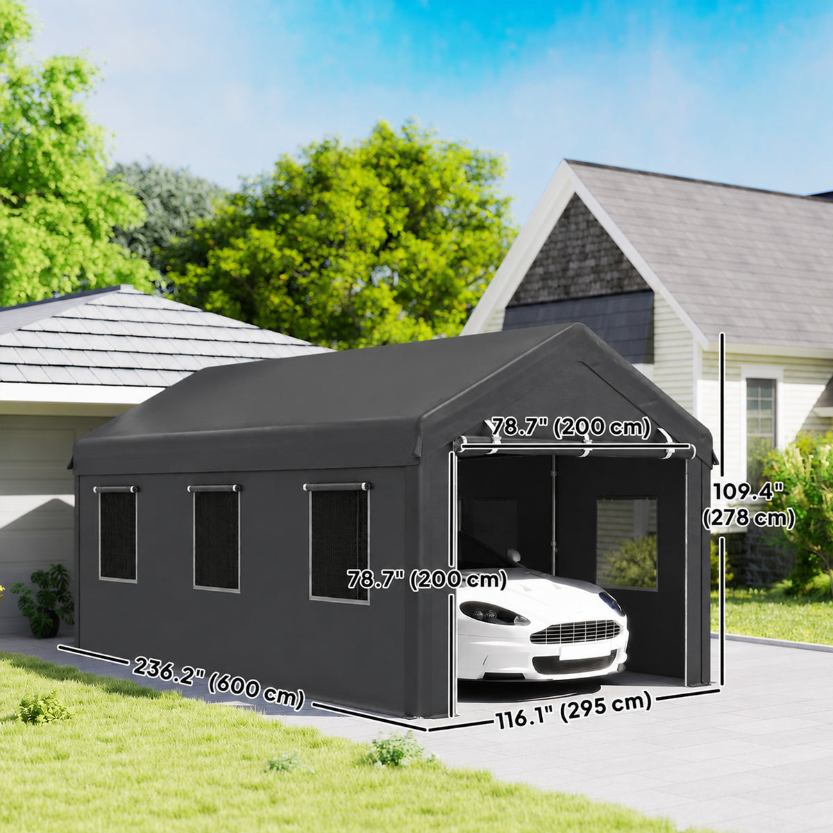 Carport 10' x 20' portatif robuste avec 6 fenêtres