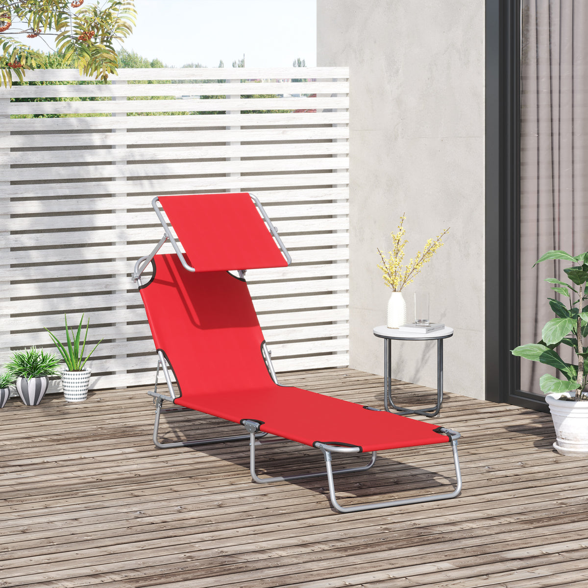 Chaise longue pliante avec auvent réglable