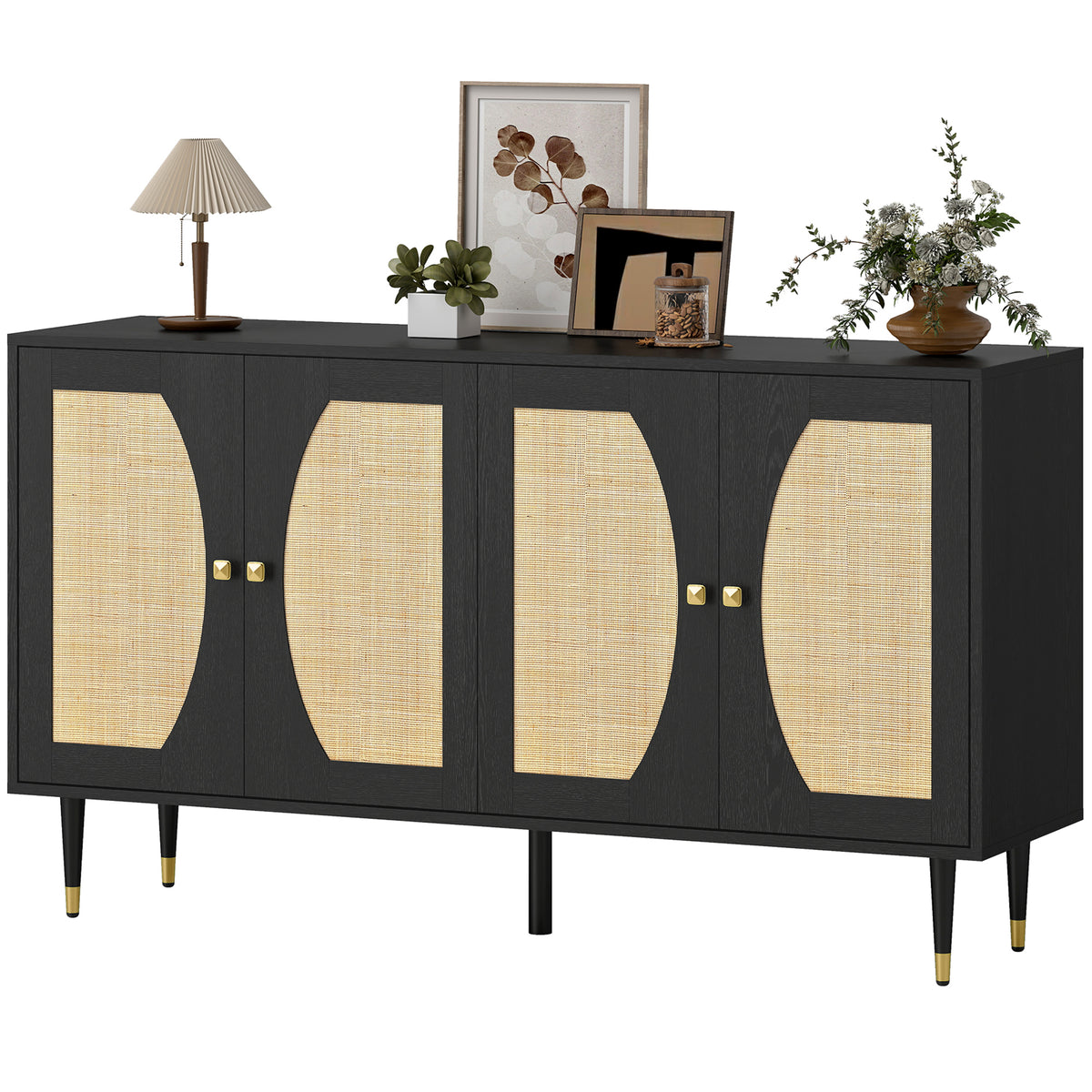 Buffet de rangement style bohème en rotin 140 x 38 x 79 cm
