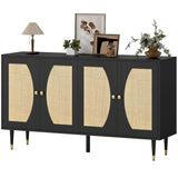 Buffet de rangement style bohème en rotin 140 x 38 x 79 cm