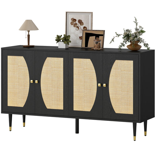 Buffet de rangement style bohème en rotin 140 x 38 x 79 cm