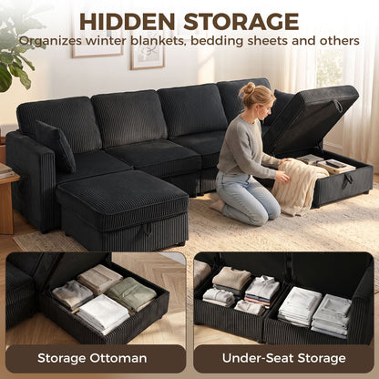 Sofa modulaire U en velours côtelé avec rangement
